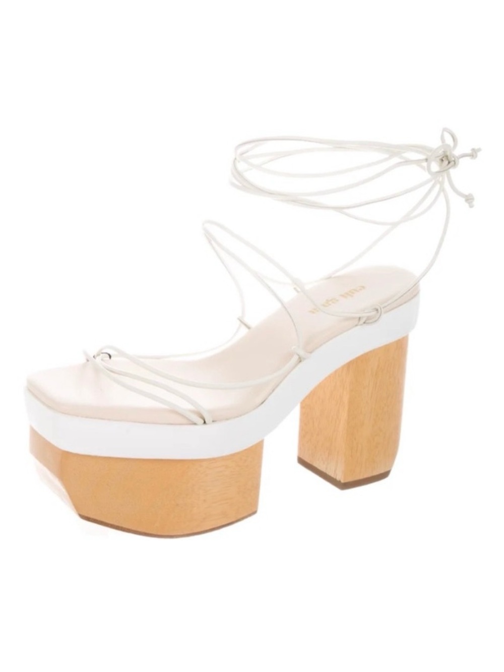 cult gaia White Strap Platform Sandal with Wood Block Heel